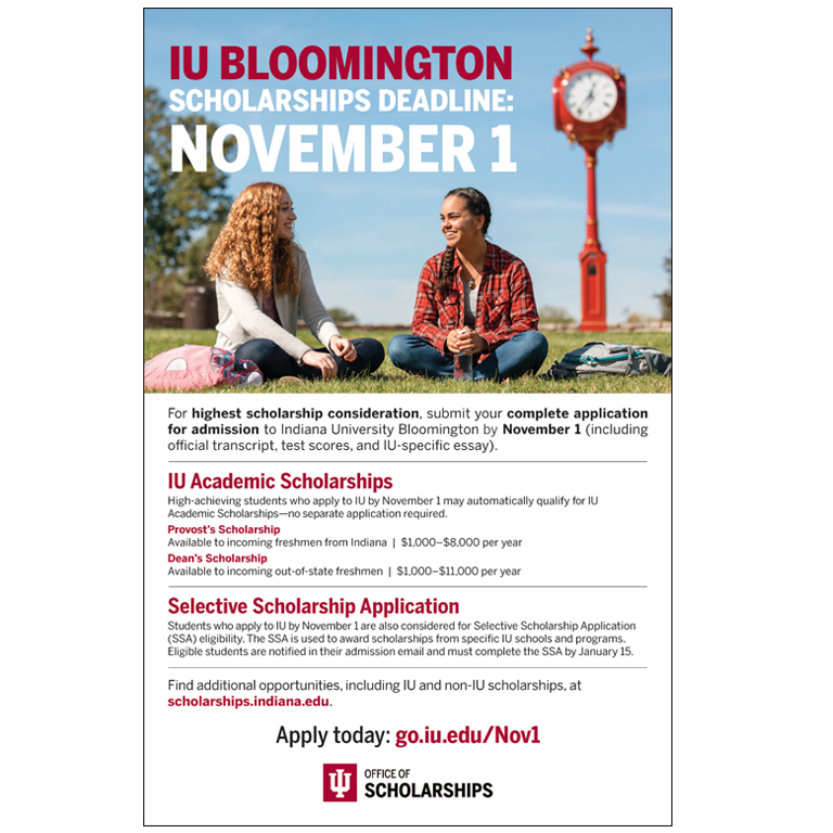 IU Scholarship deadline poster